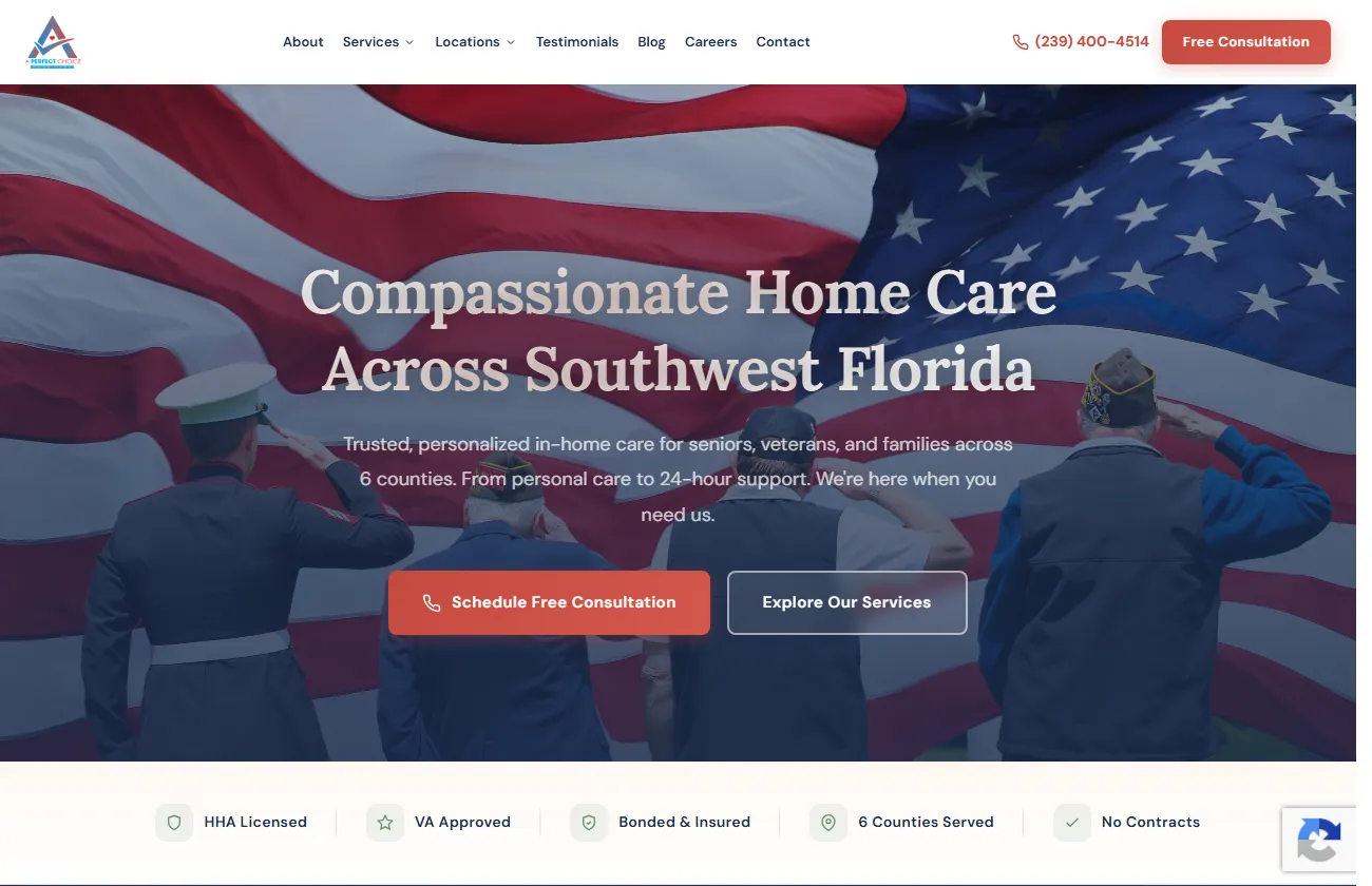 Screenshot of the A Perfect Choice Home Care website