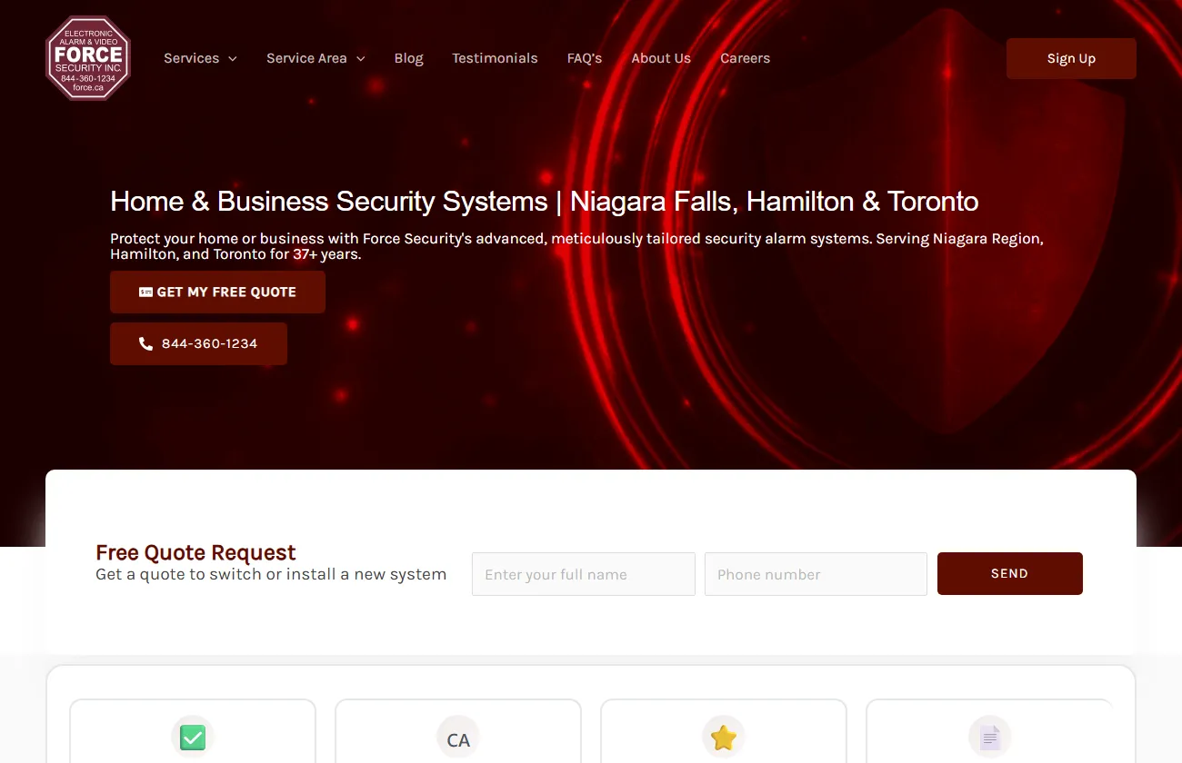 Screenshot of the Force Security website